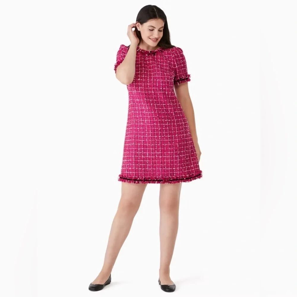 Kate Spade festive tweed dress 6 pink and black classy classic